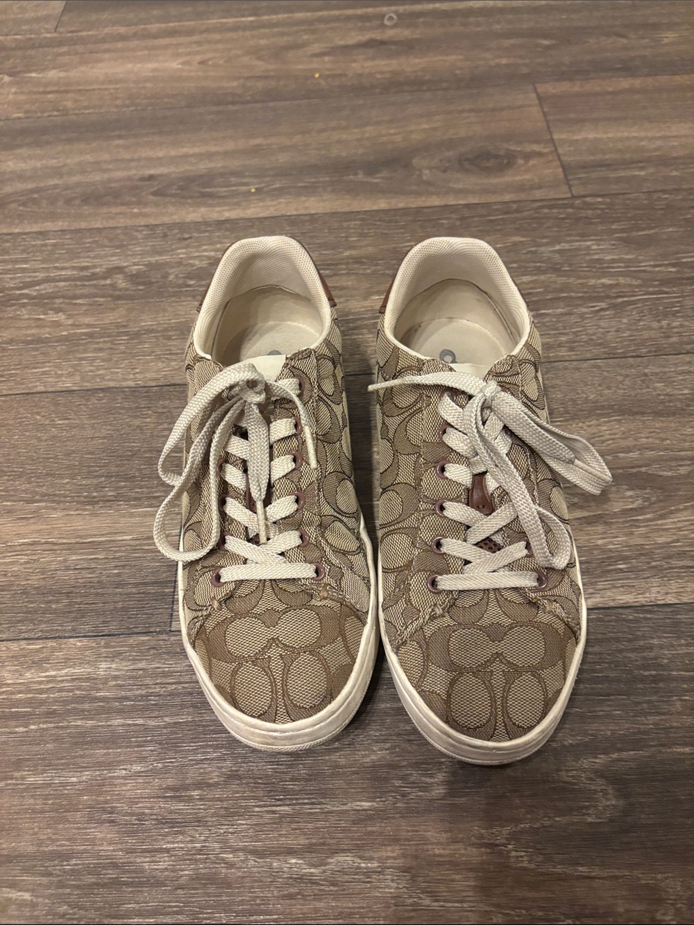 Coach Beige Signature-Print Low-Top Sneakers